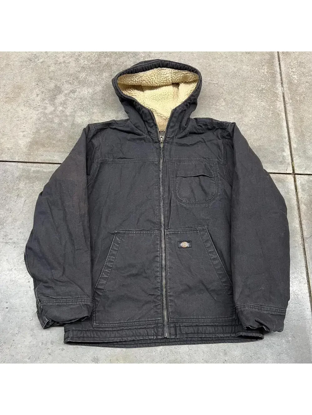 vintage dickies faded black sherpa lined workwear jacket size medium